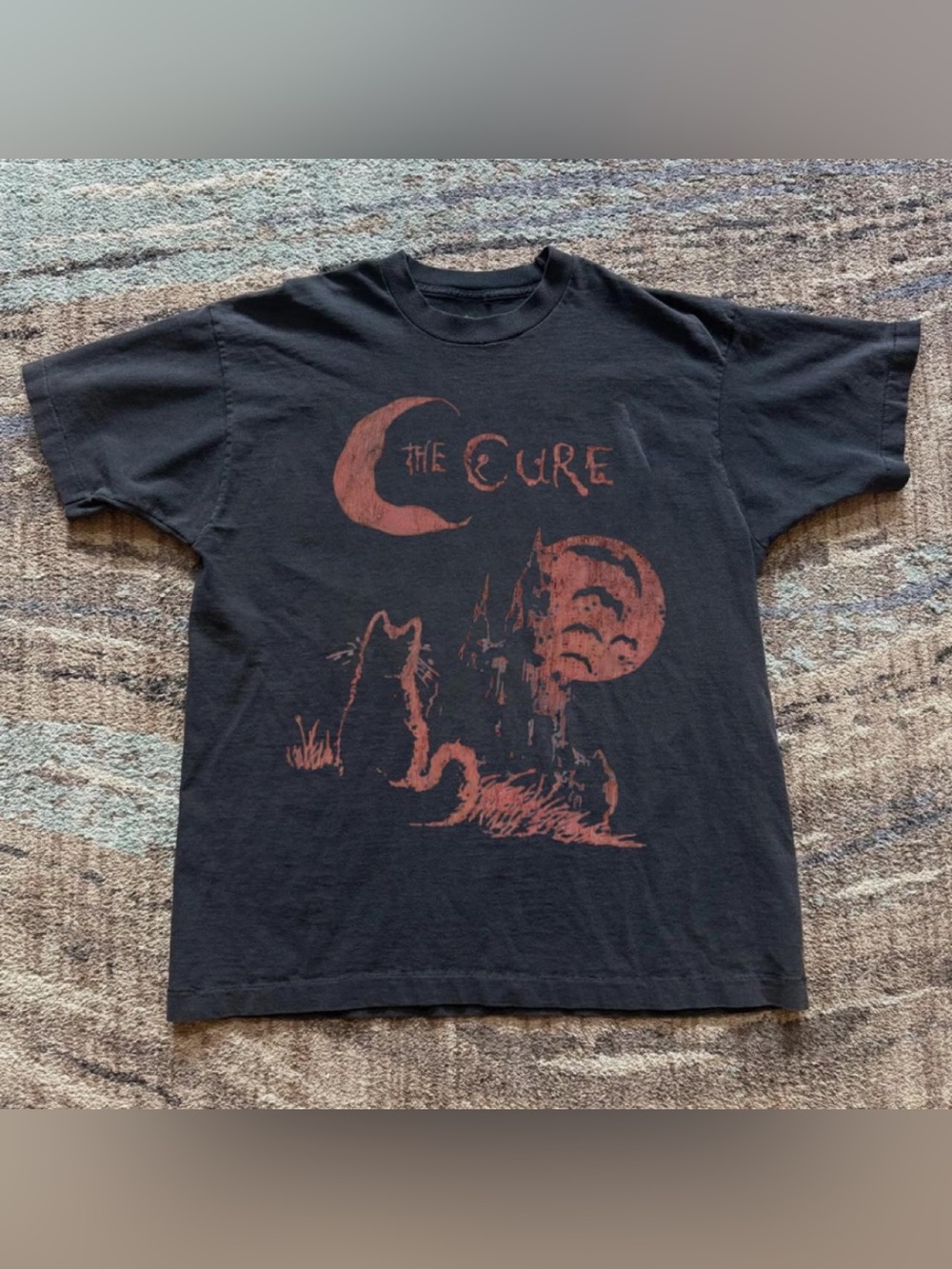 The Cure Cat Crescent Moon Castle Whimsigoth Black Graphic Band T-Shirt